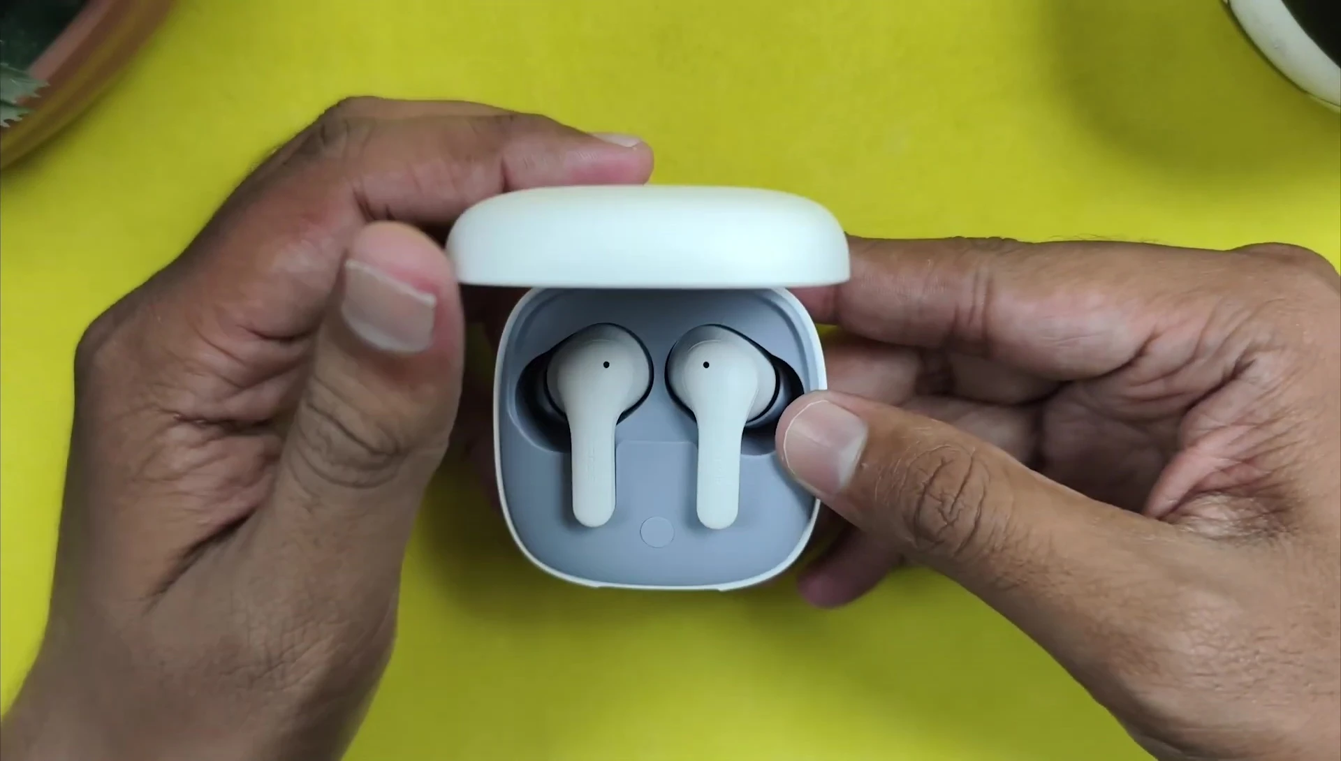 Close-up of the earbuds showing the design