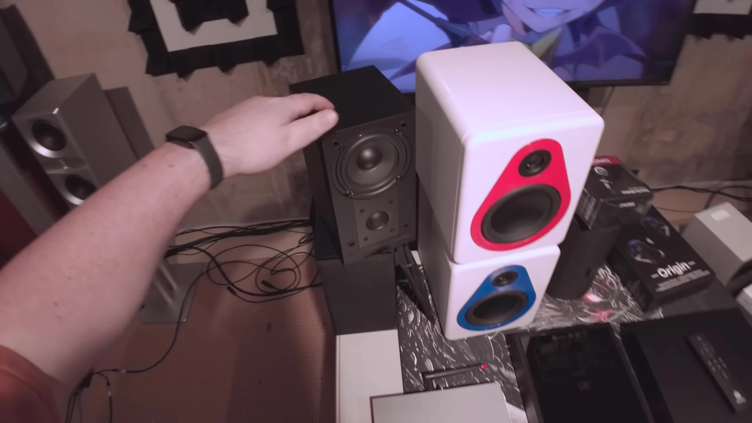 Close-up shot of the RSL CG3M speakers.