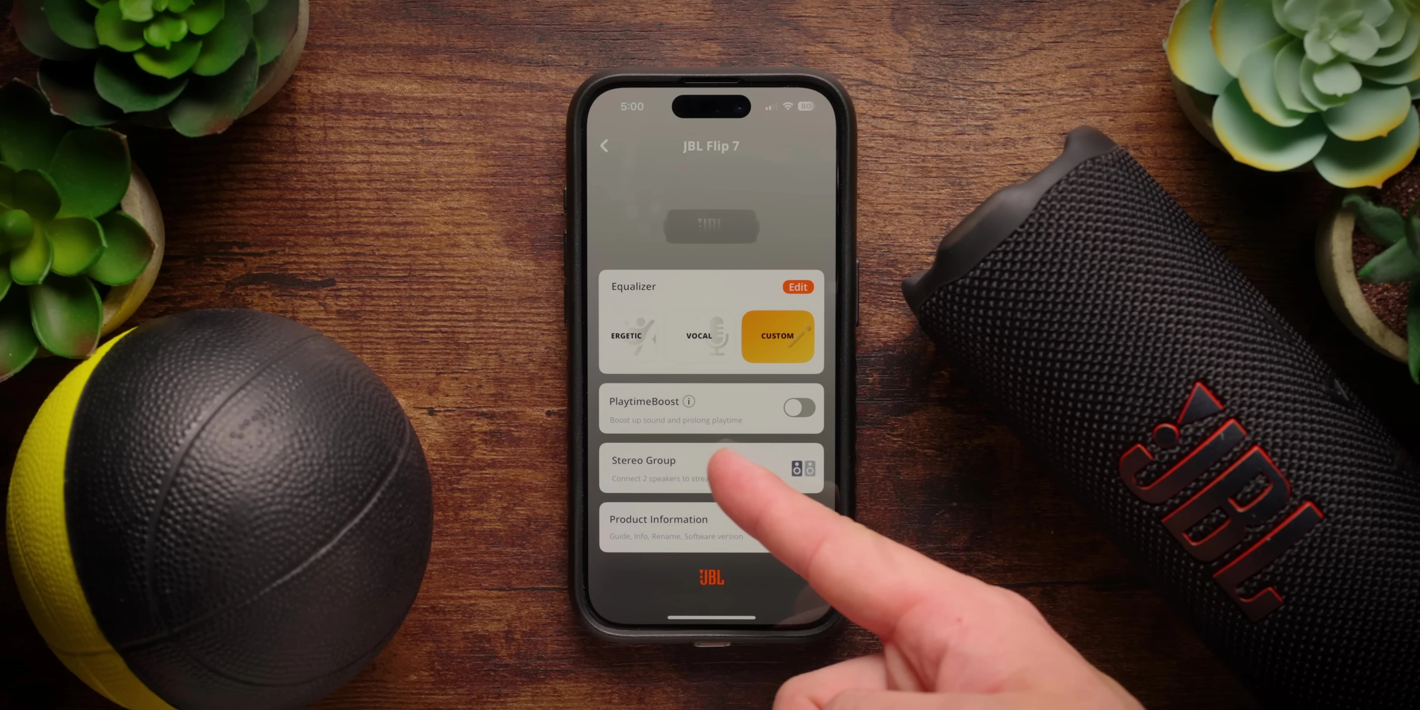 JBL Portable app screen showing Playtime boost options