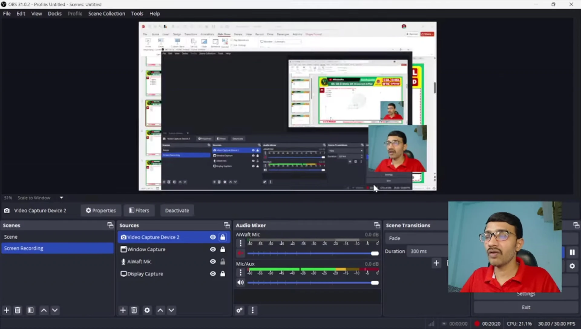Speaker showing OBS software interface for ending the recording