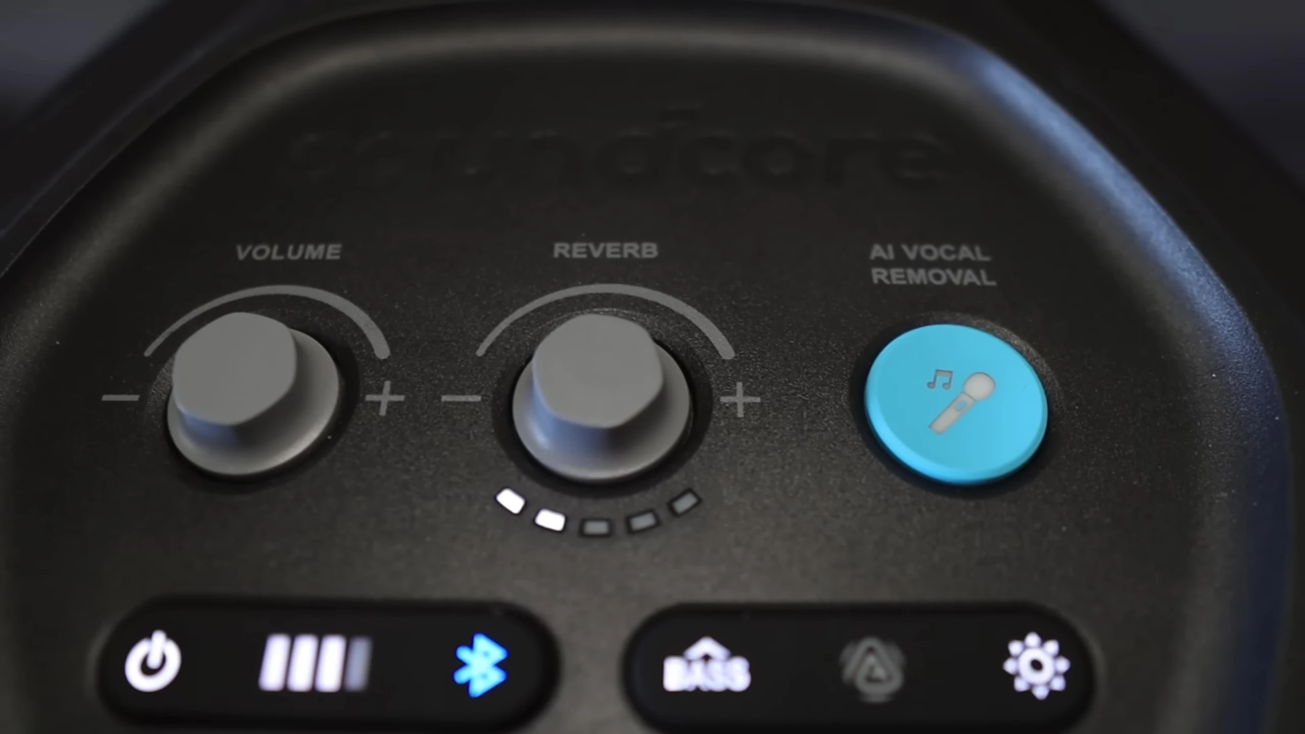 Close-up of the large blue AI vocal removal button.