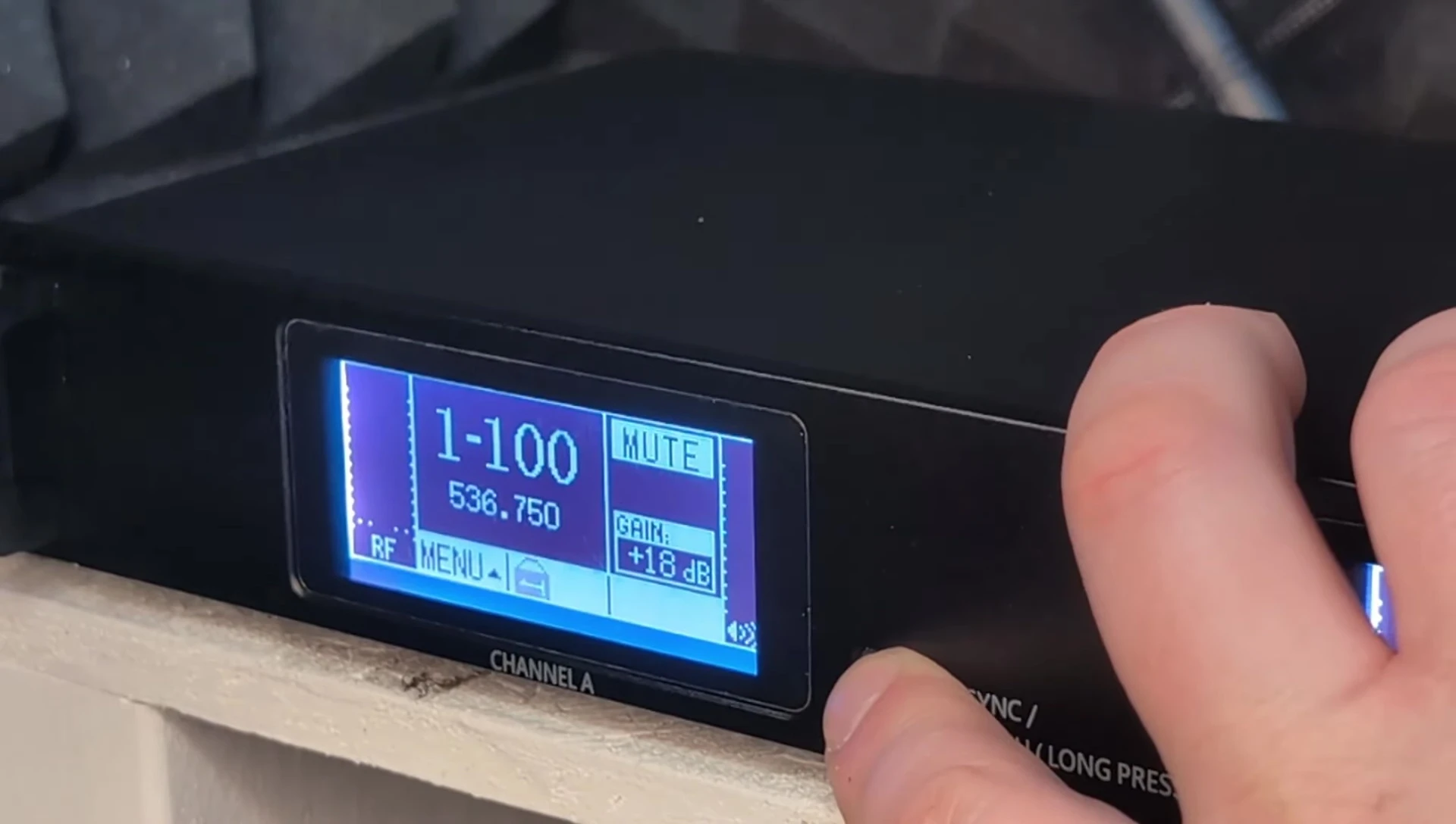 Receiver screen showing the TX power settings