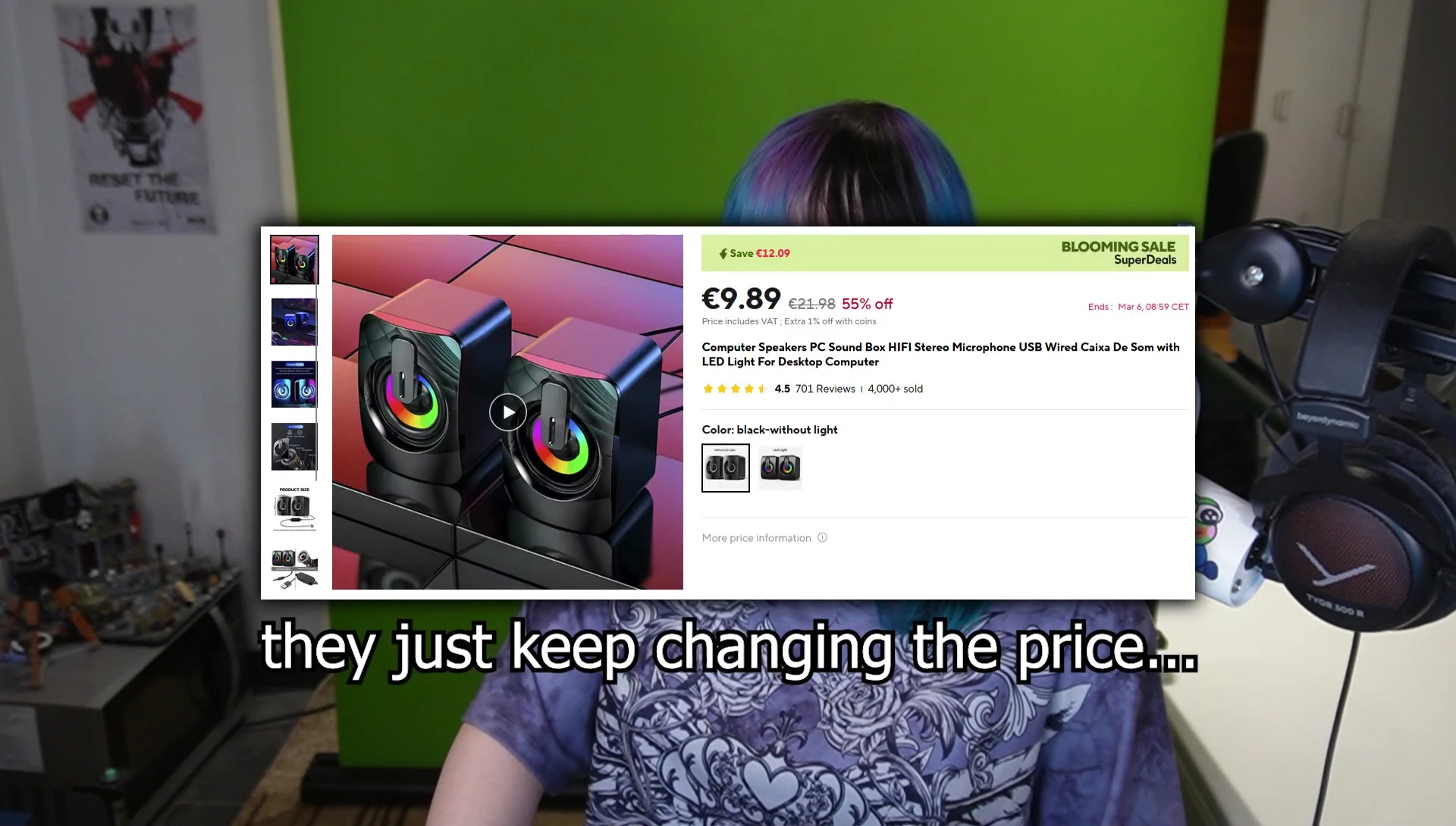 Screenshot highlighting the €5 price of the non-LED version