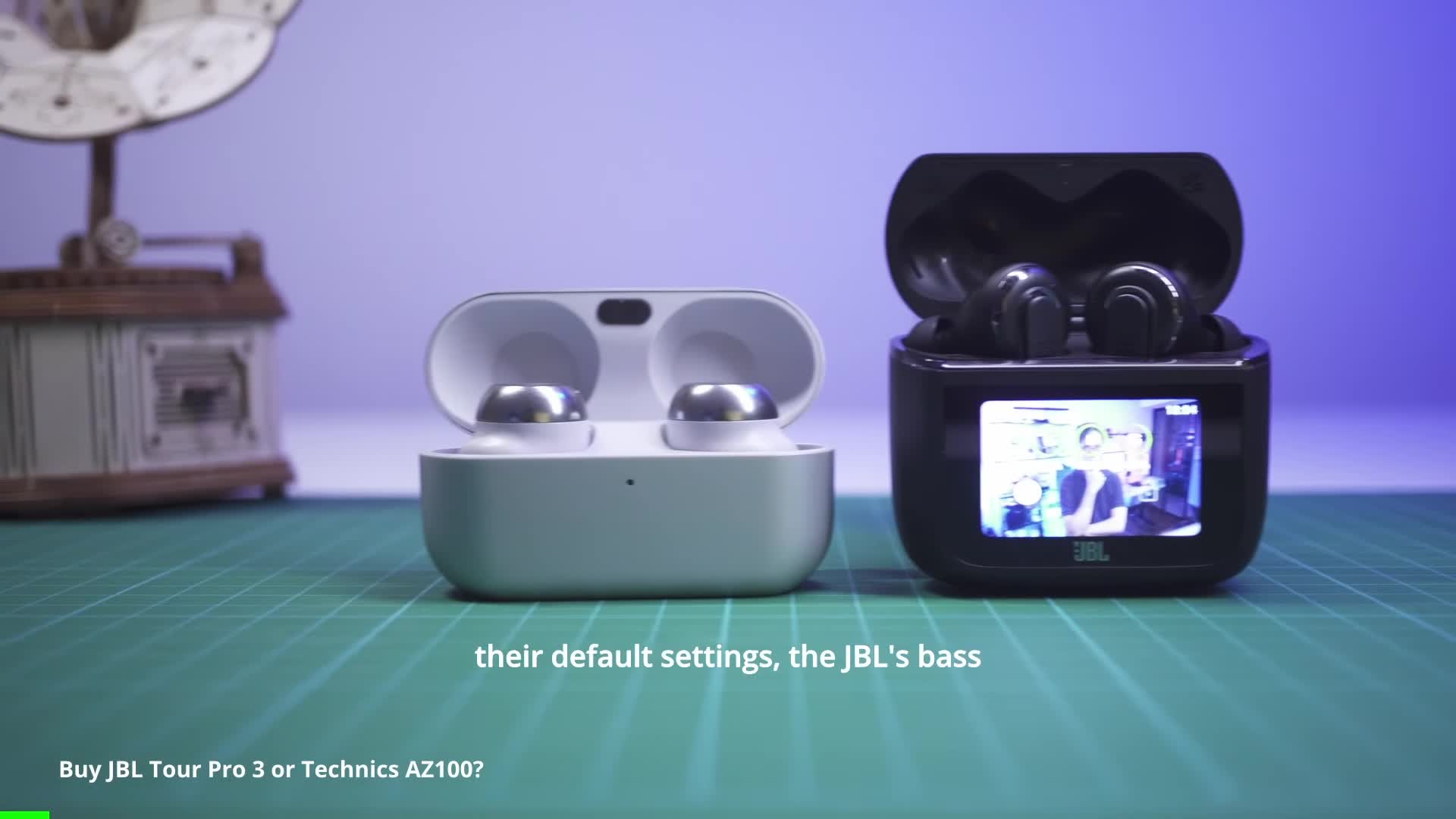 Close-up of the JBL Tour Pro 3 earbuds