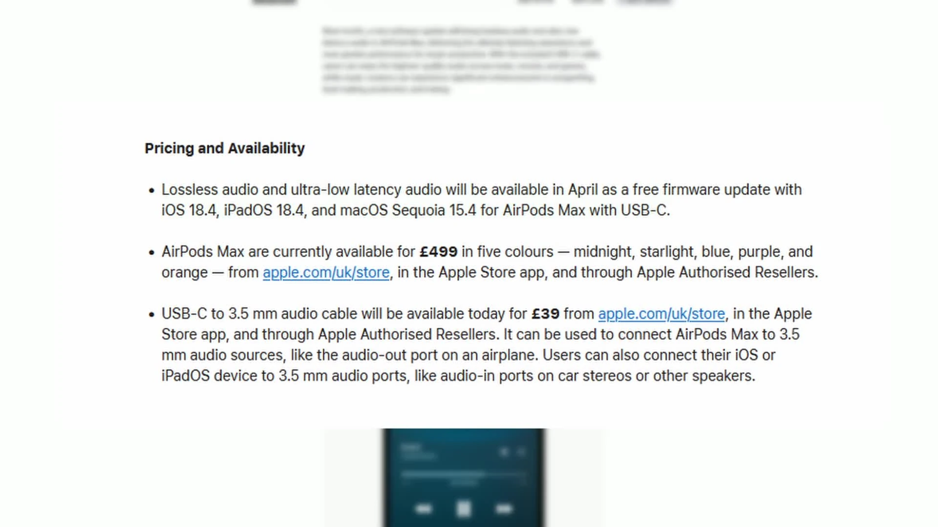 Screenshot displaying the iOS, iPadOS, and macOS versions required for the update