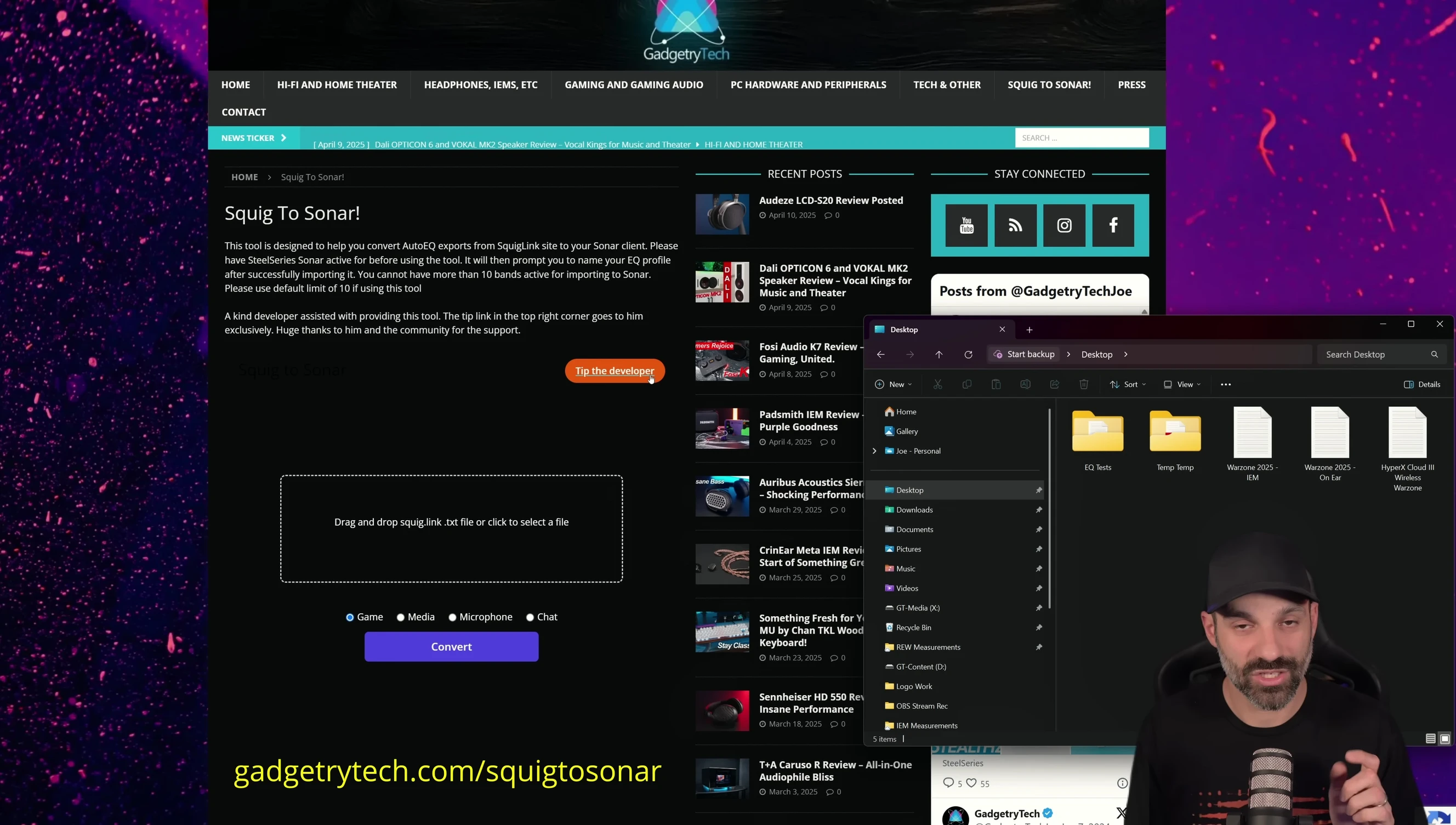Screenshot of the gadgetry.com/squigto sonar website.