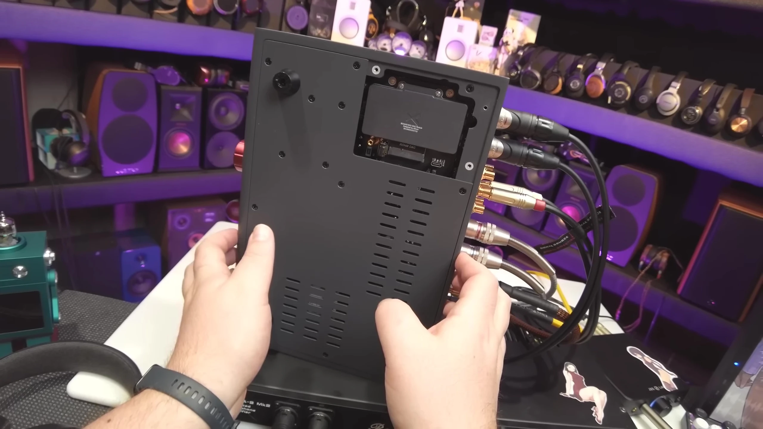 Close-up shot showcasing the swappable DAC module within the Xduoo TA-32.