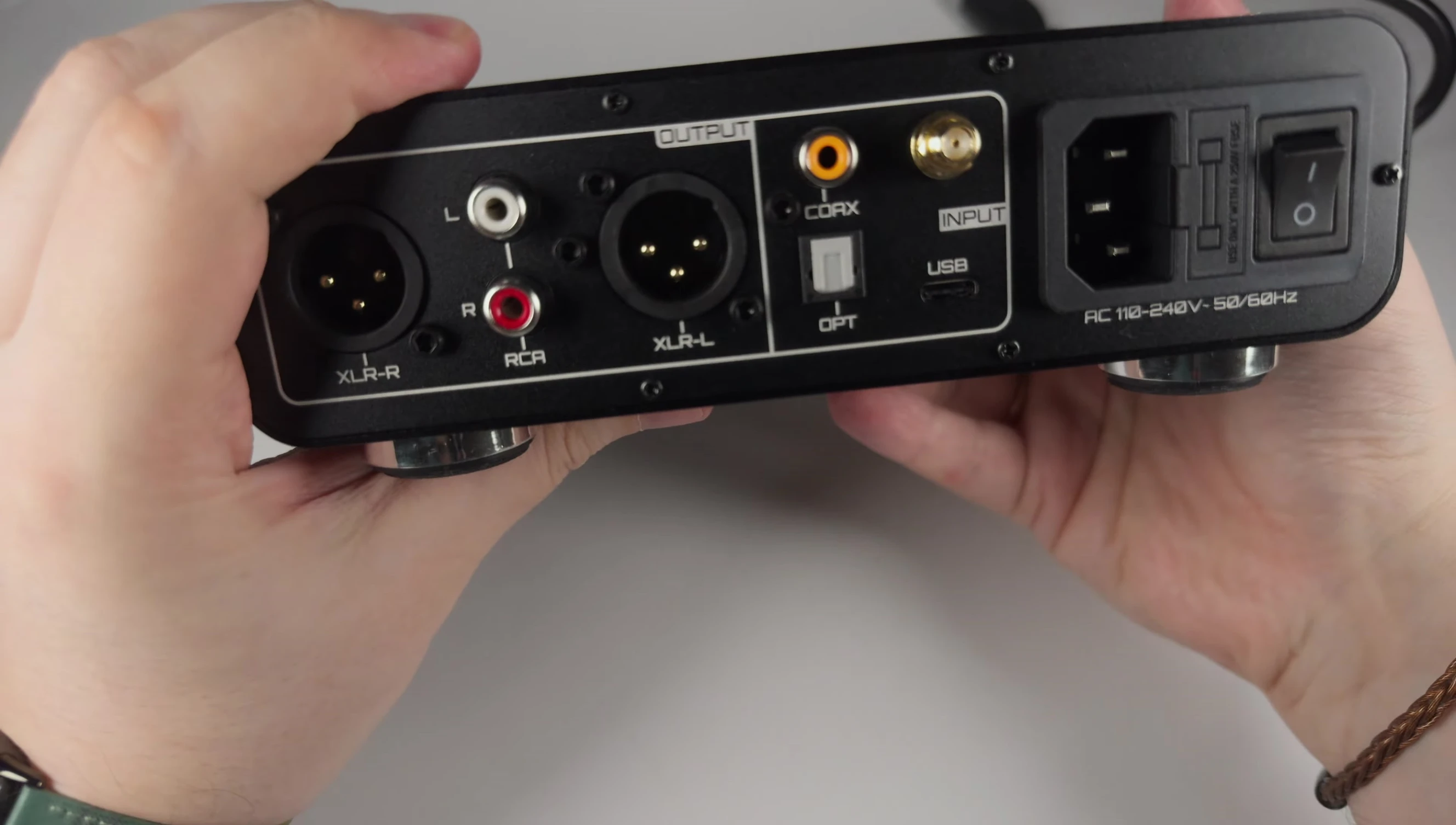 Rear panel of the March V showcasing various inputs and outputs