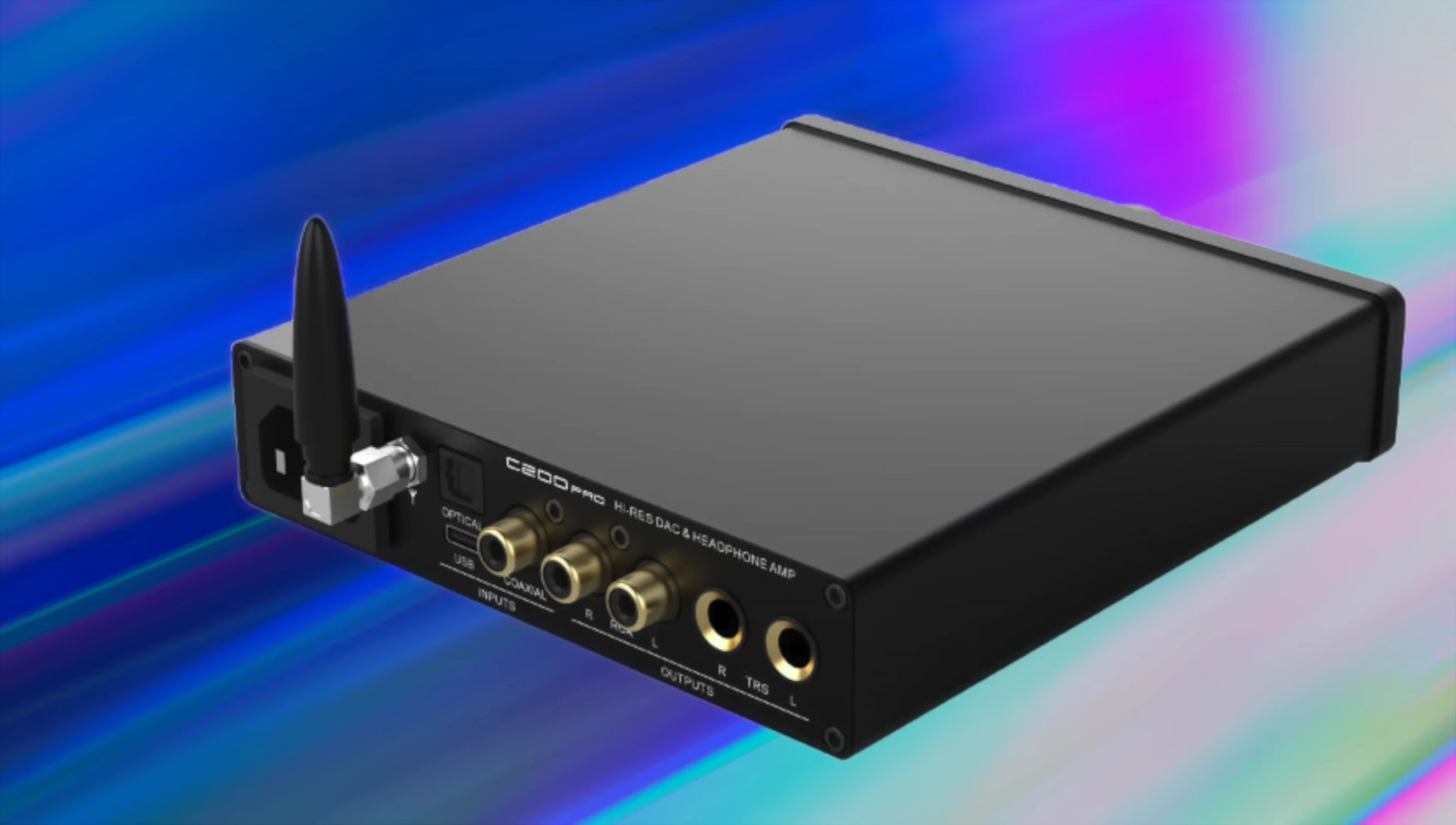 Close-up of the rear panel showcasing the various digital inputs.