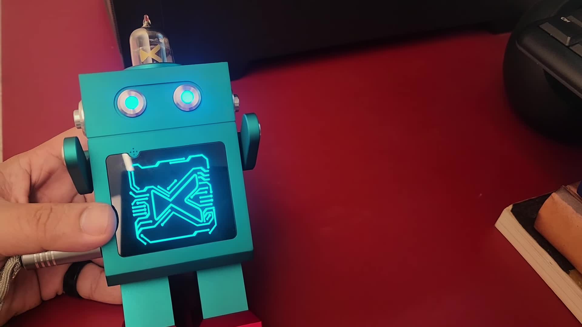 Close-up of the xDuoo DM-01, showcasing its robot design.