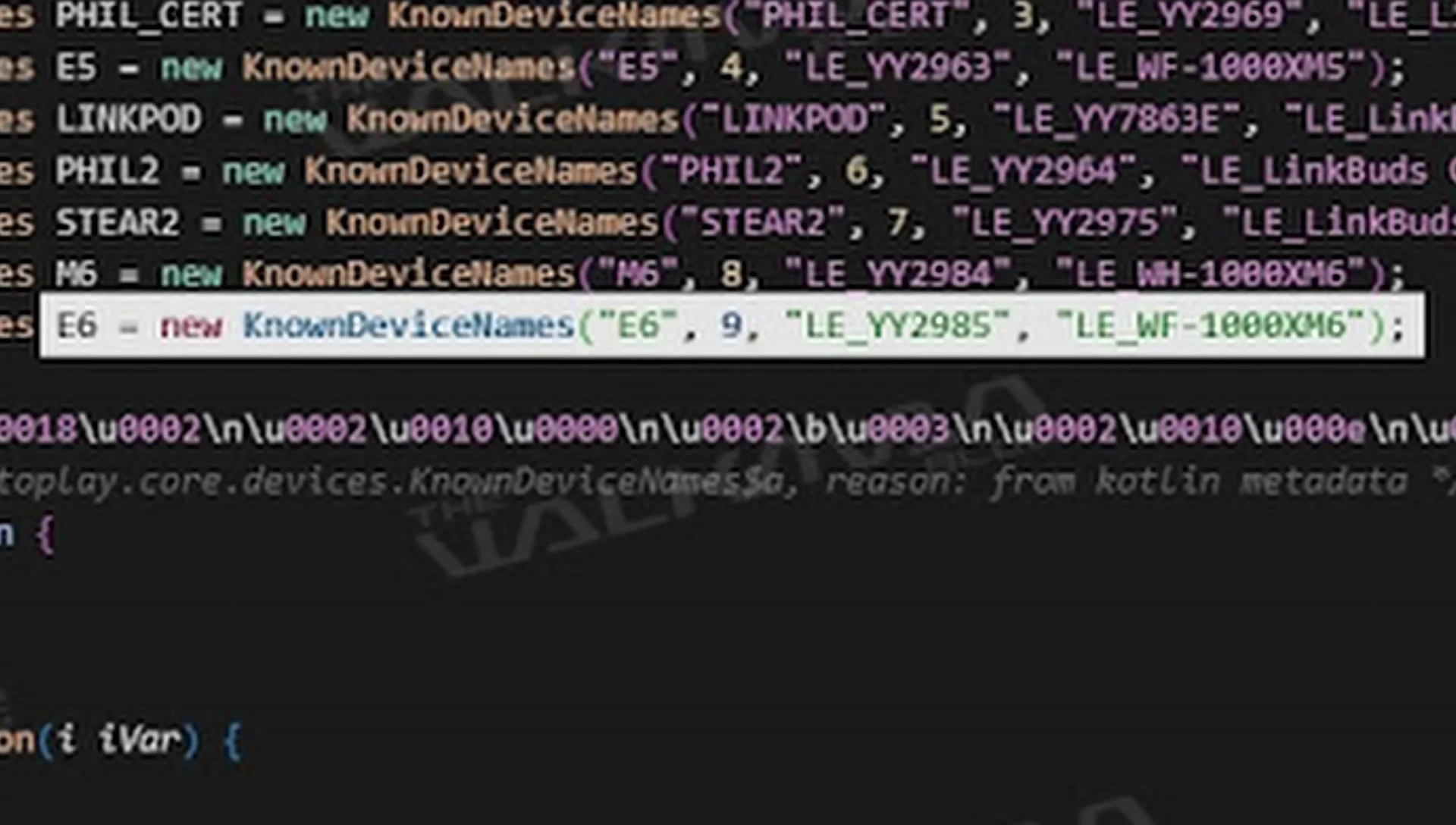 Screenshot showcasing the code referencing WF-1000XM6