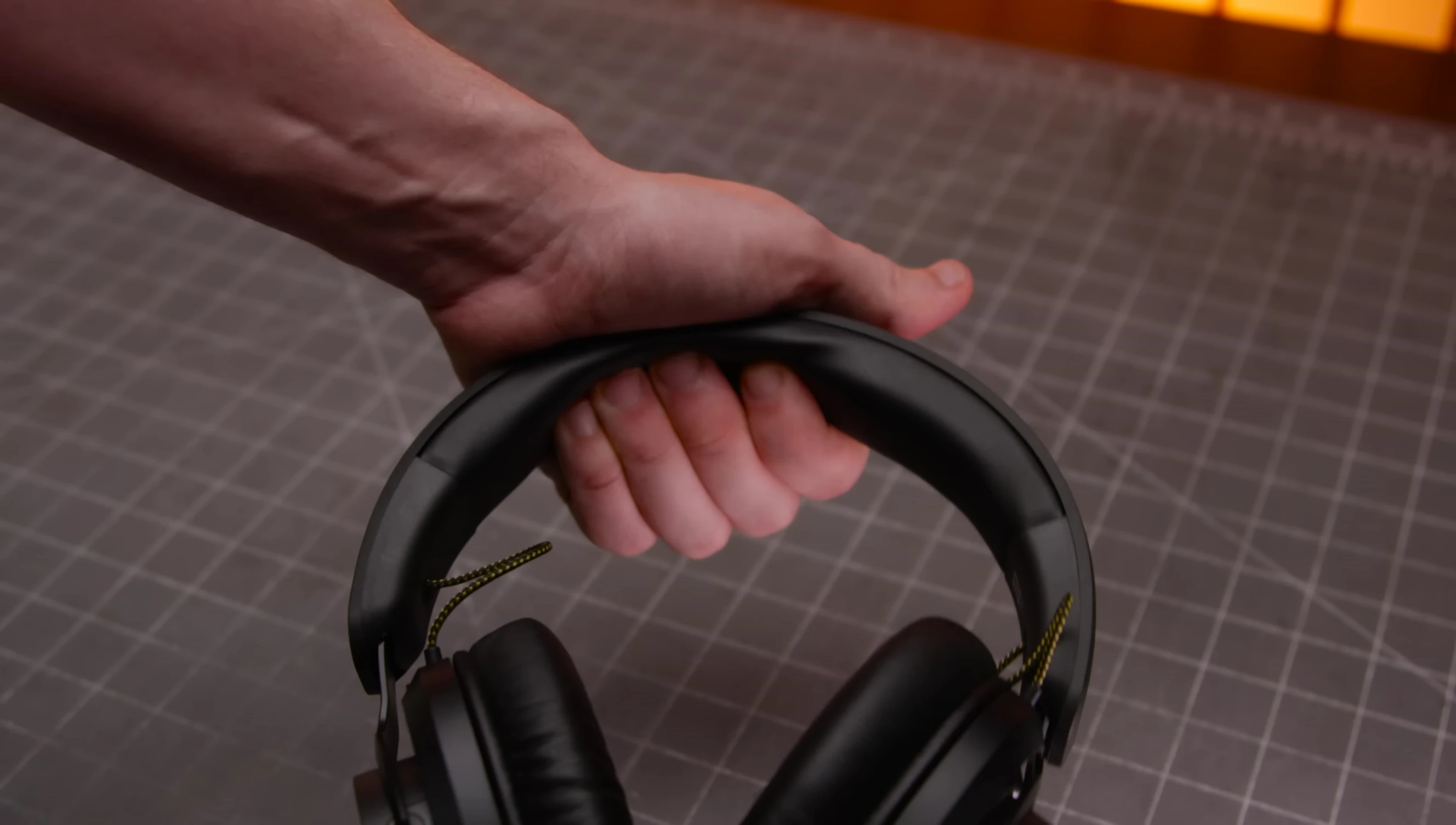 View of the headphone's headband and earcups.