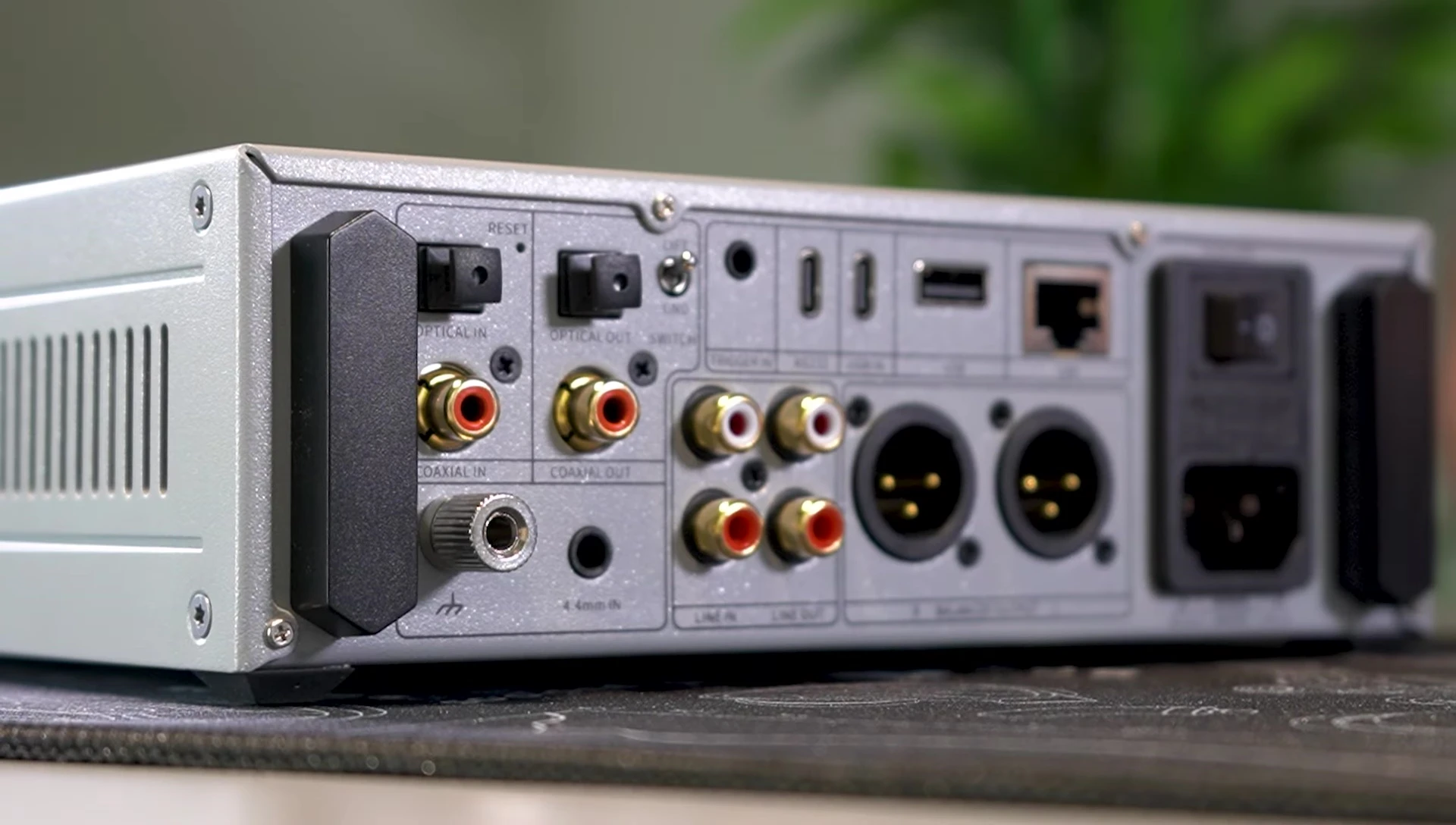 Rear panel of the FiiO K17 showing various inputs and outputs.