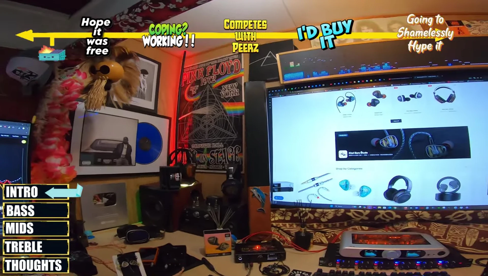 Screenshot showing the reviewer demonstrating the bass response.