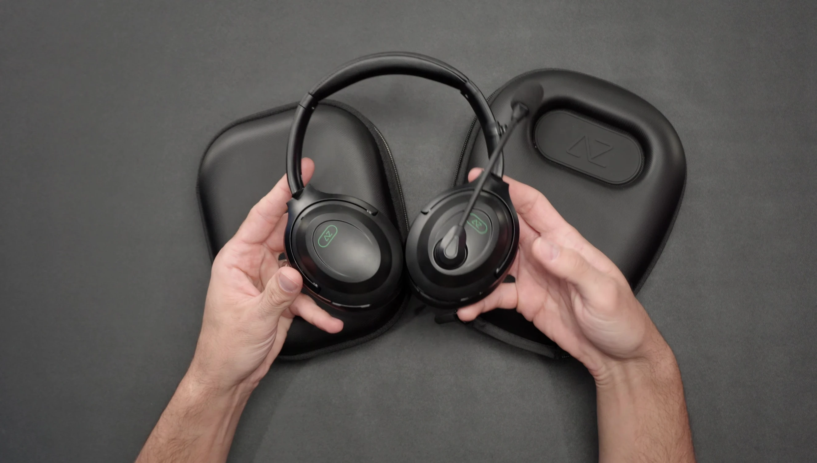 The headset's foldable design.