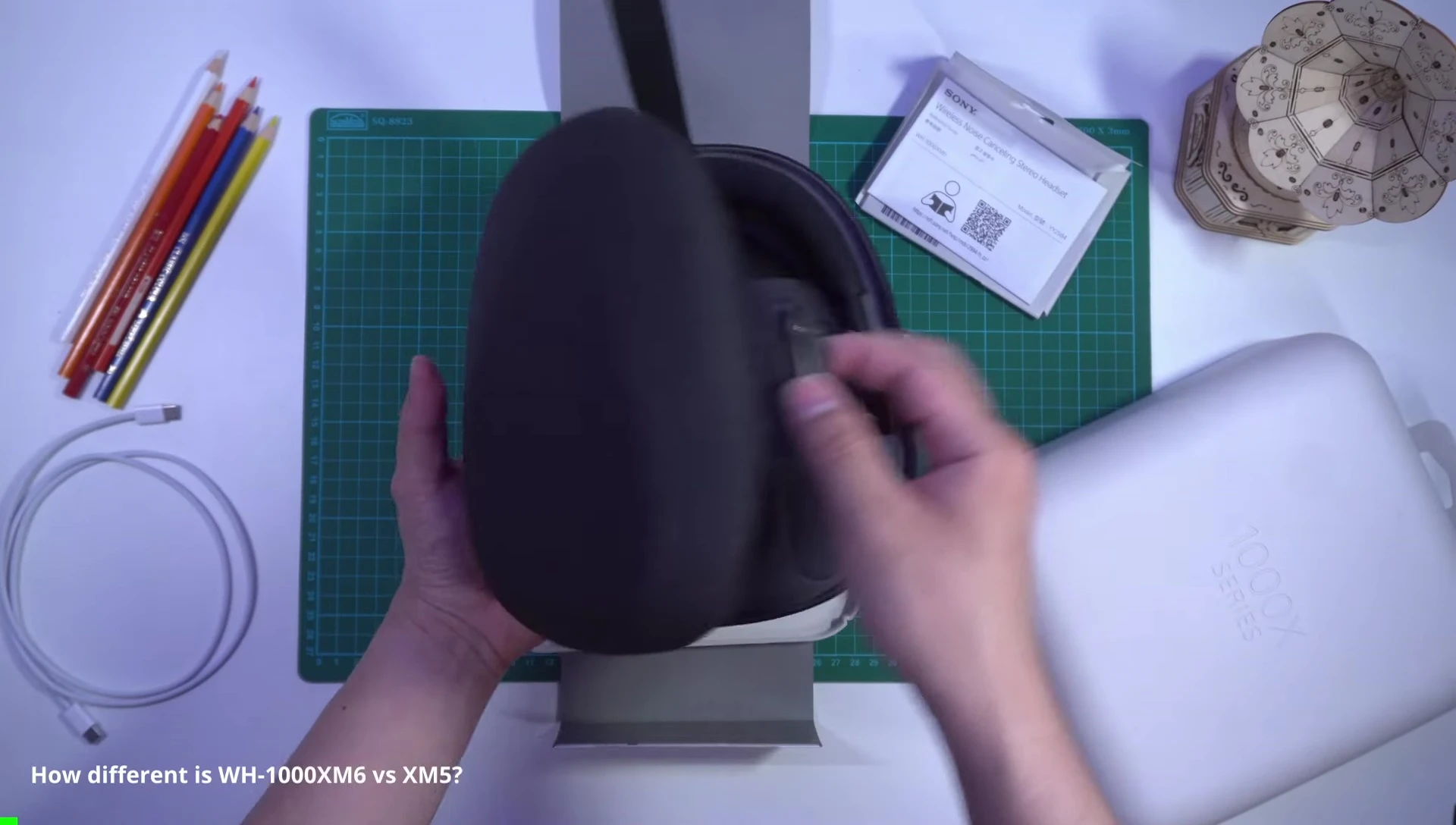 Close-up of the Sony WH-1000XM6 headphones showcasing its new design features.