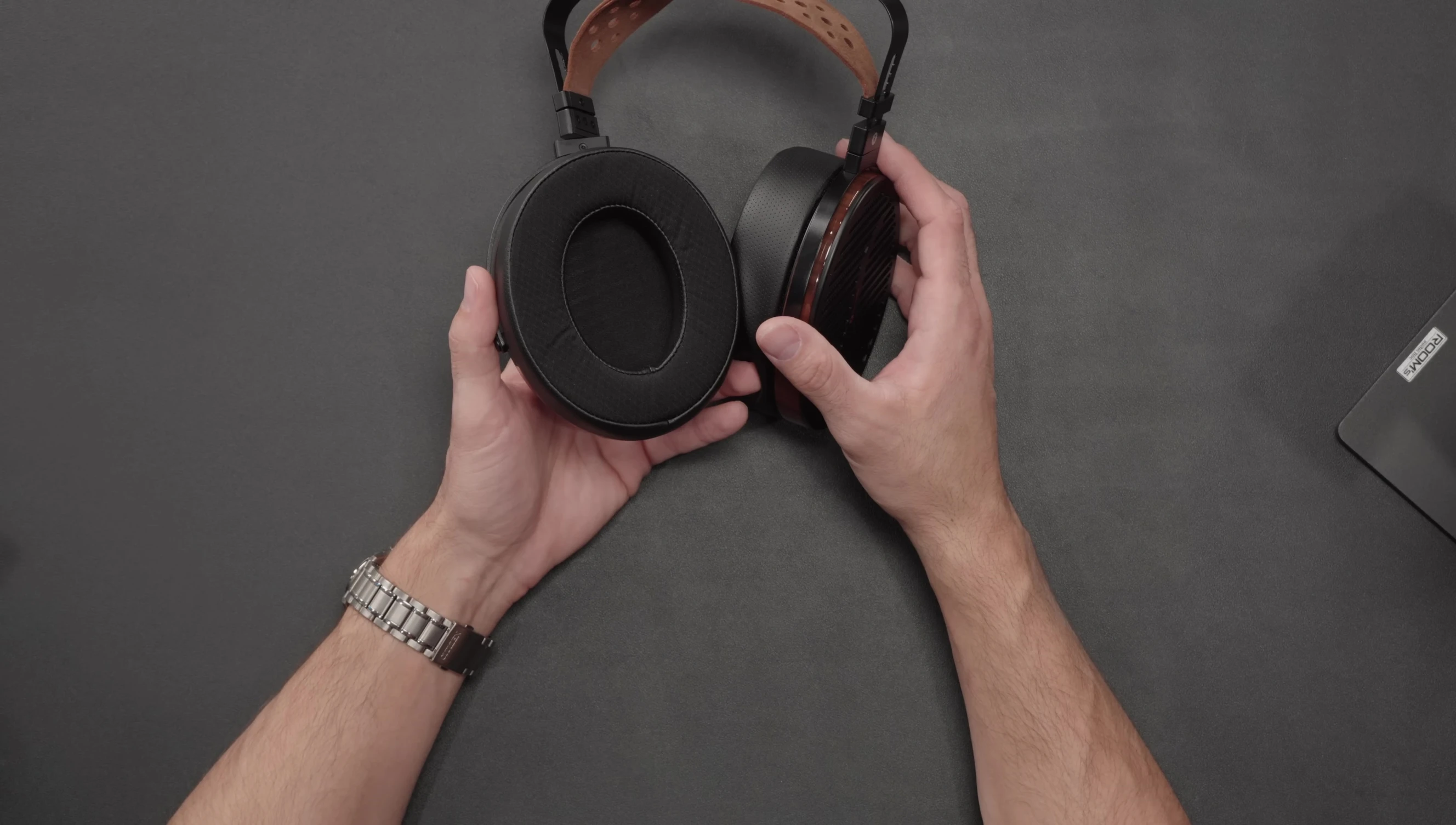 Close up of the large earcups.