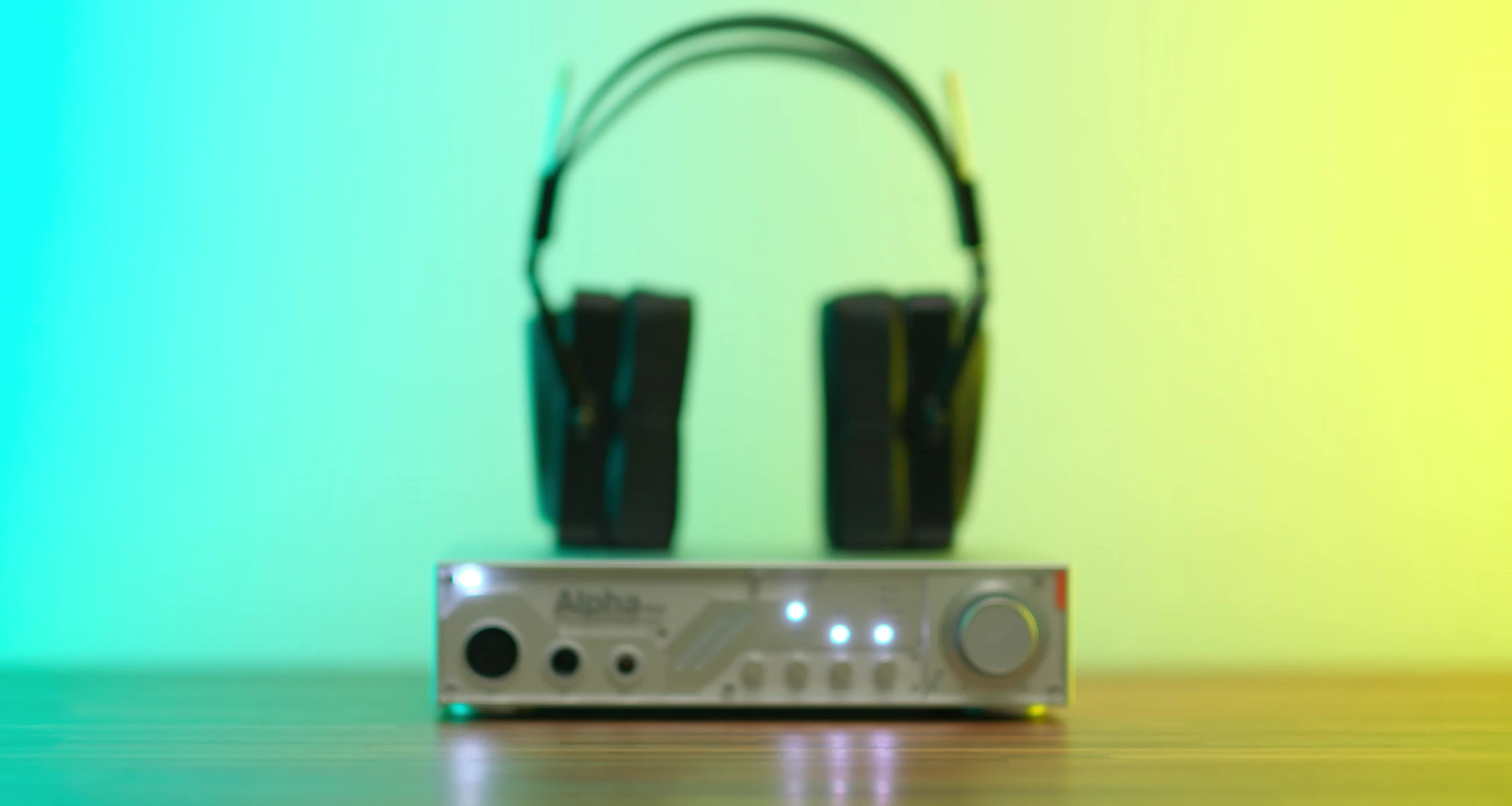 Close-up of the Alpha Pro's transparent front panel with the light show activated.