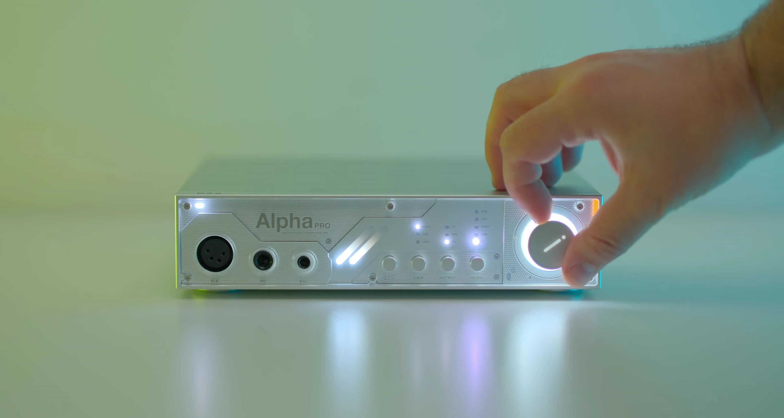 The Alpha Pro's transparent front panel showcasing its unique design.
