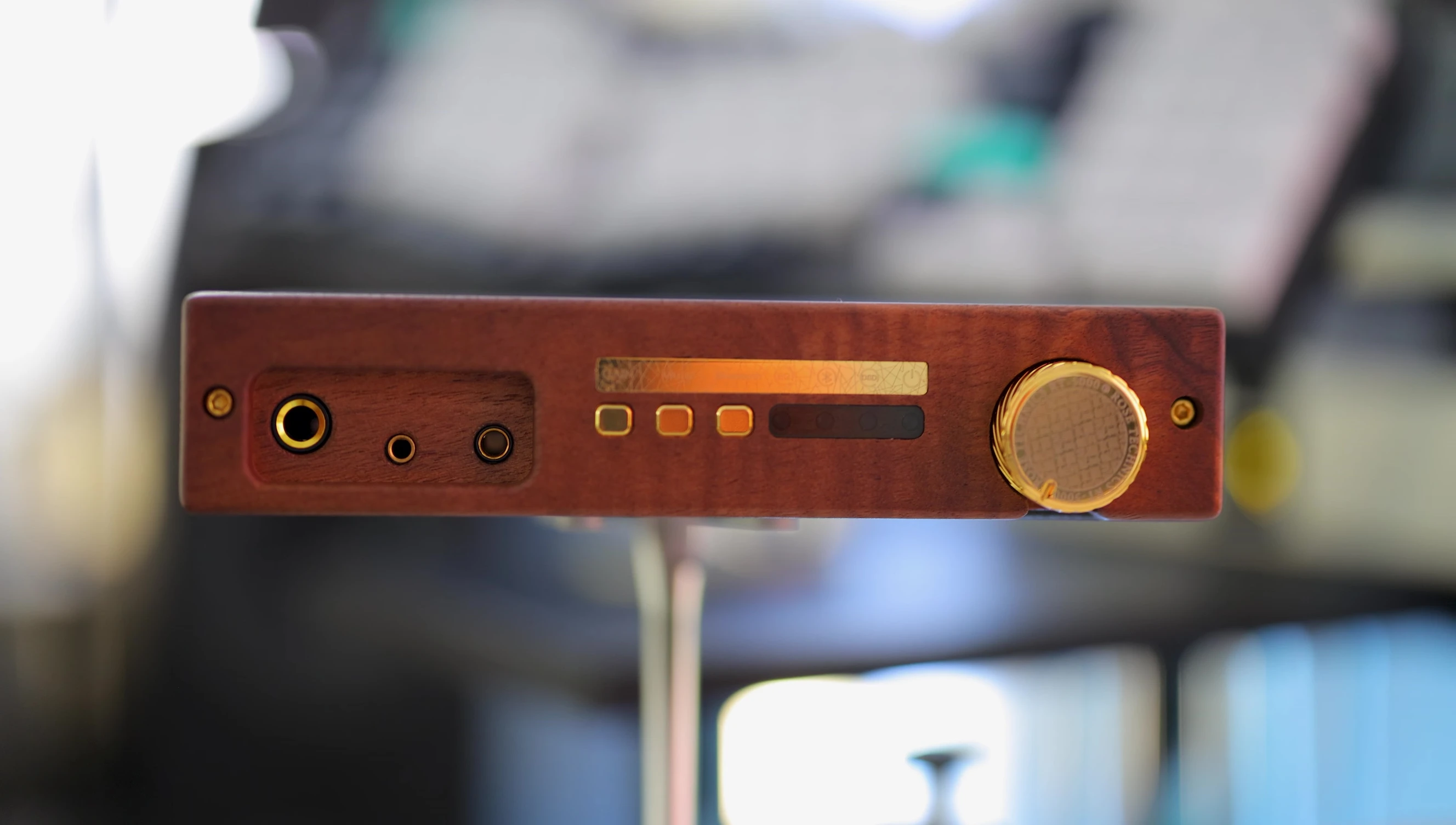 Close-up of the headphone output jacks.