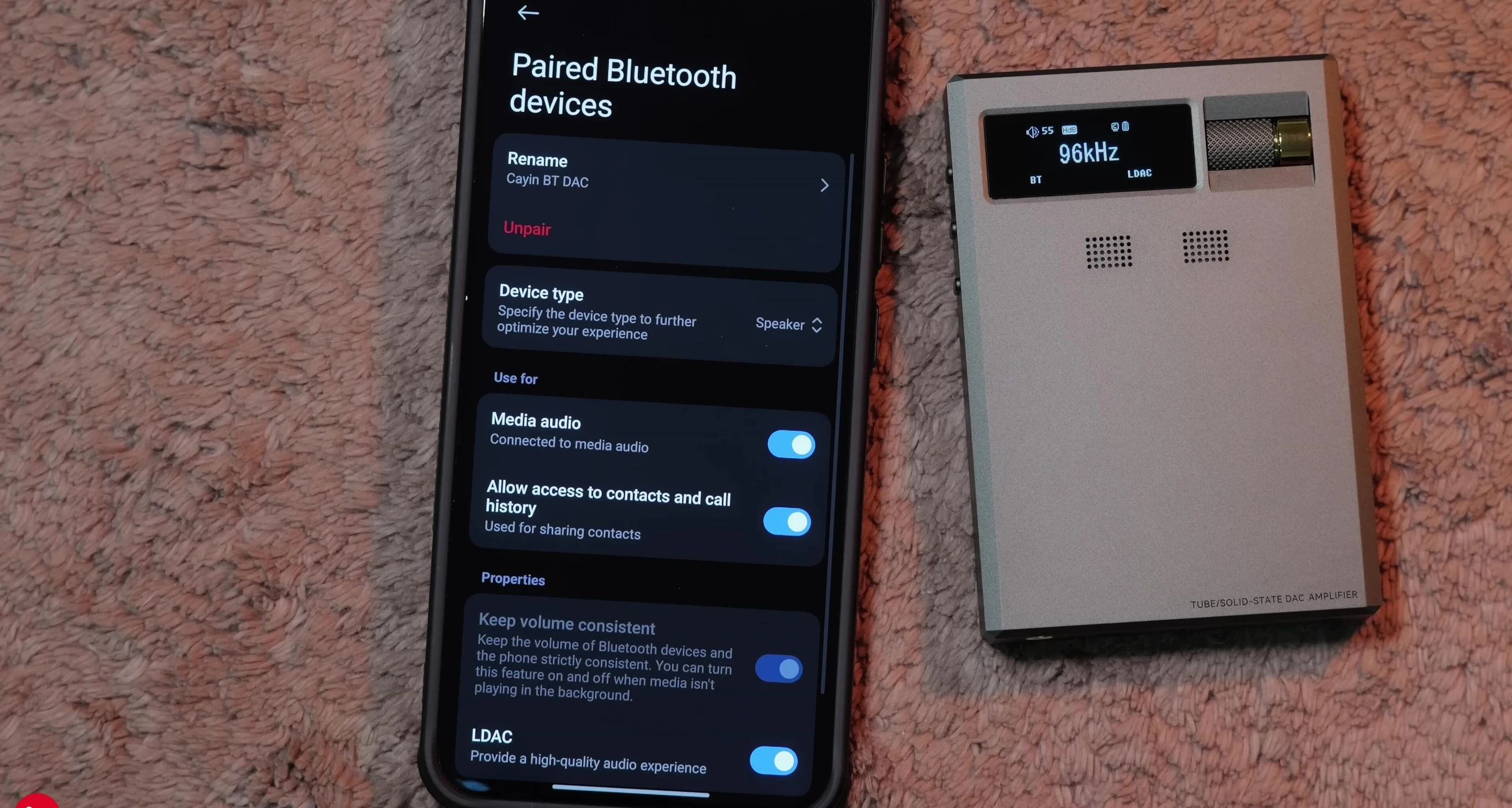 Screenshot illustrating the Bluetooth connection status on the device.
