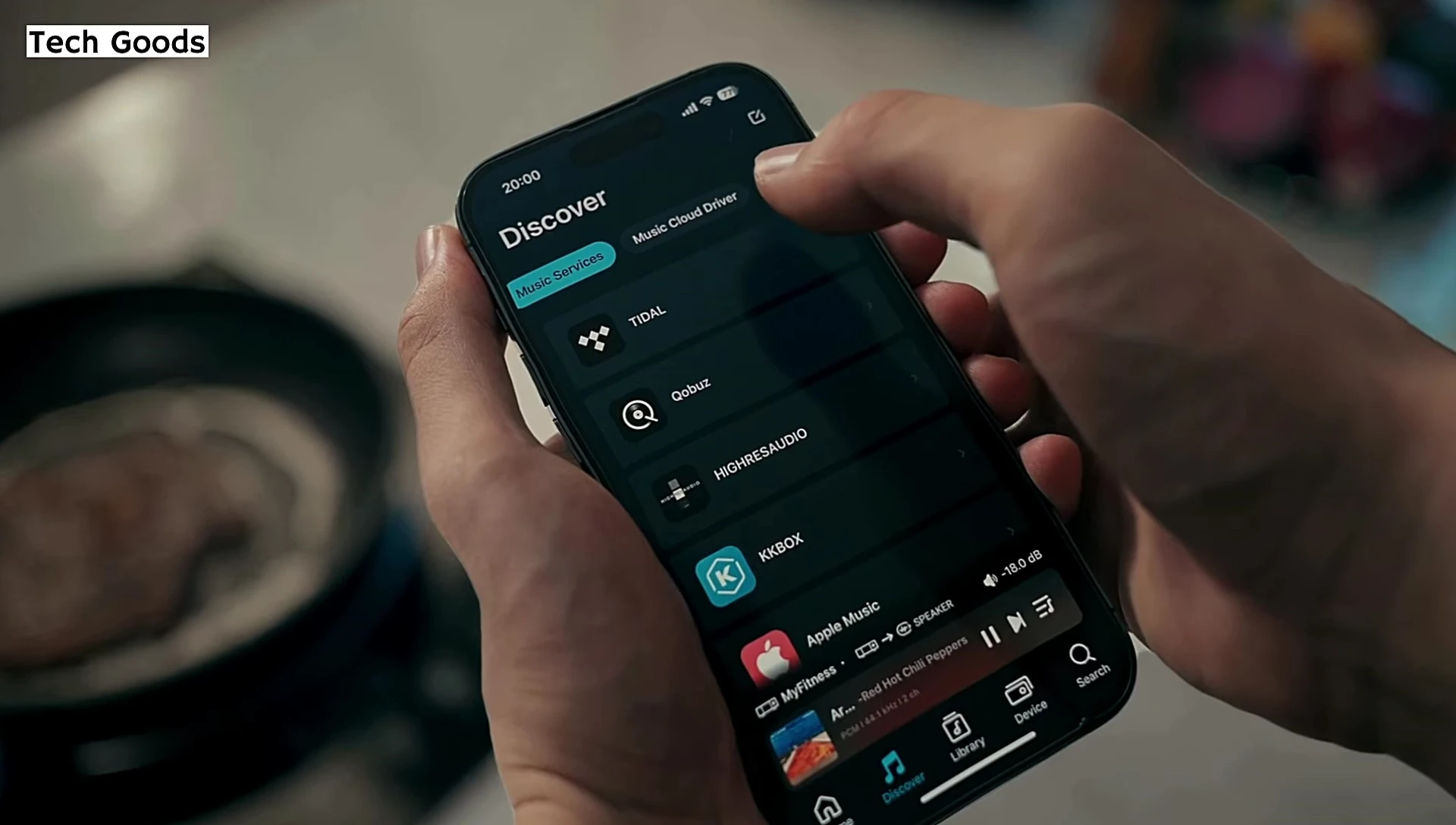 Screenshot of the EverSolo Play's screen displaying supported audio formats and streaming services