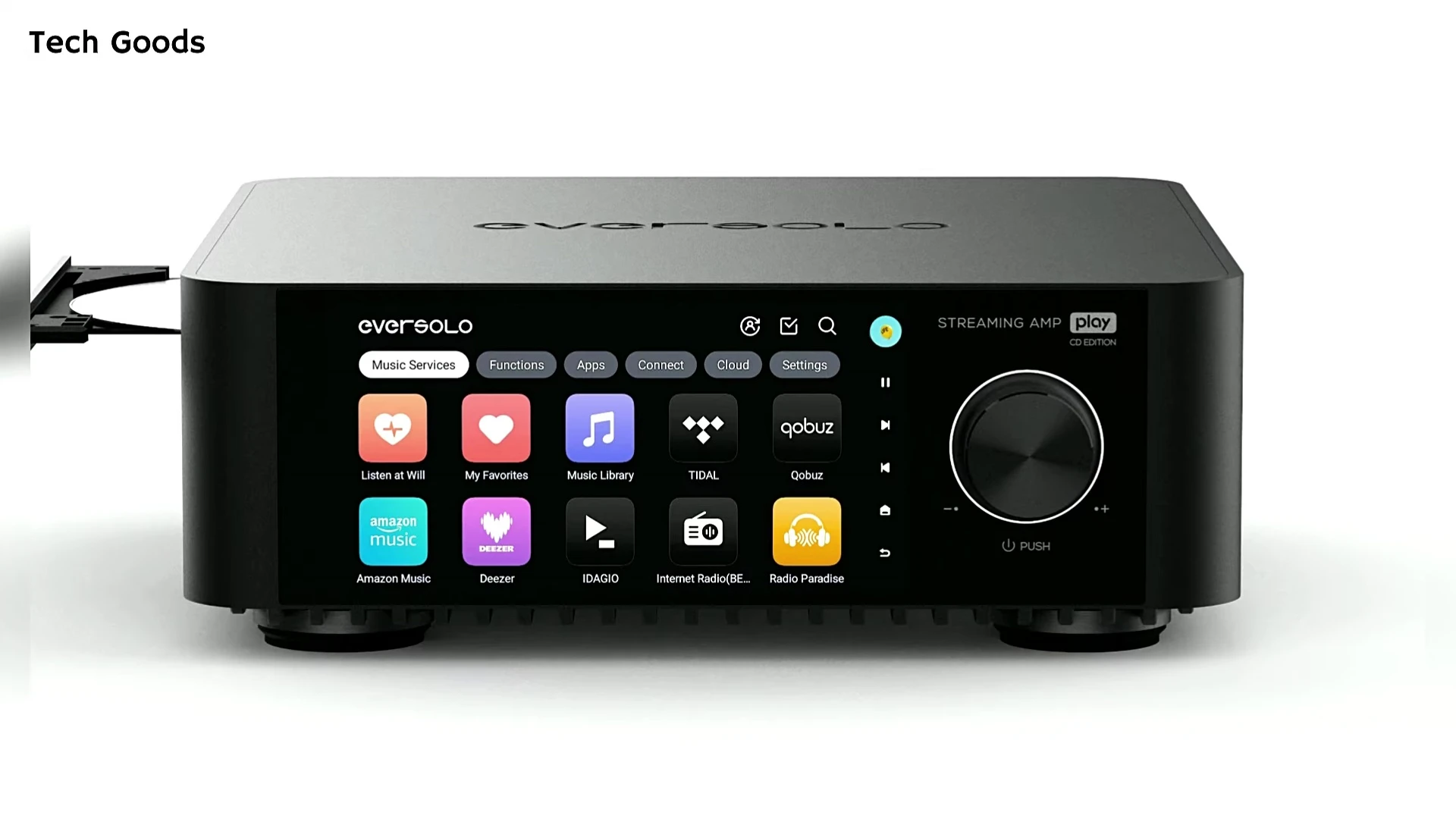Close-up of the EverSolo Play's front panel highlighting its integrated features