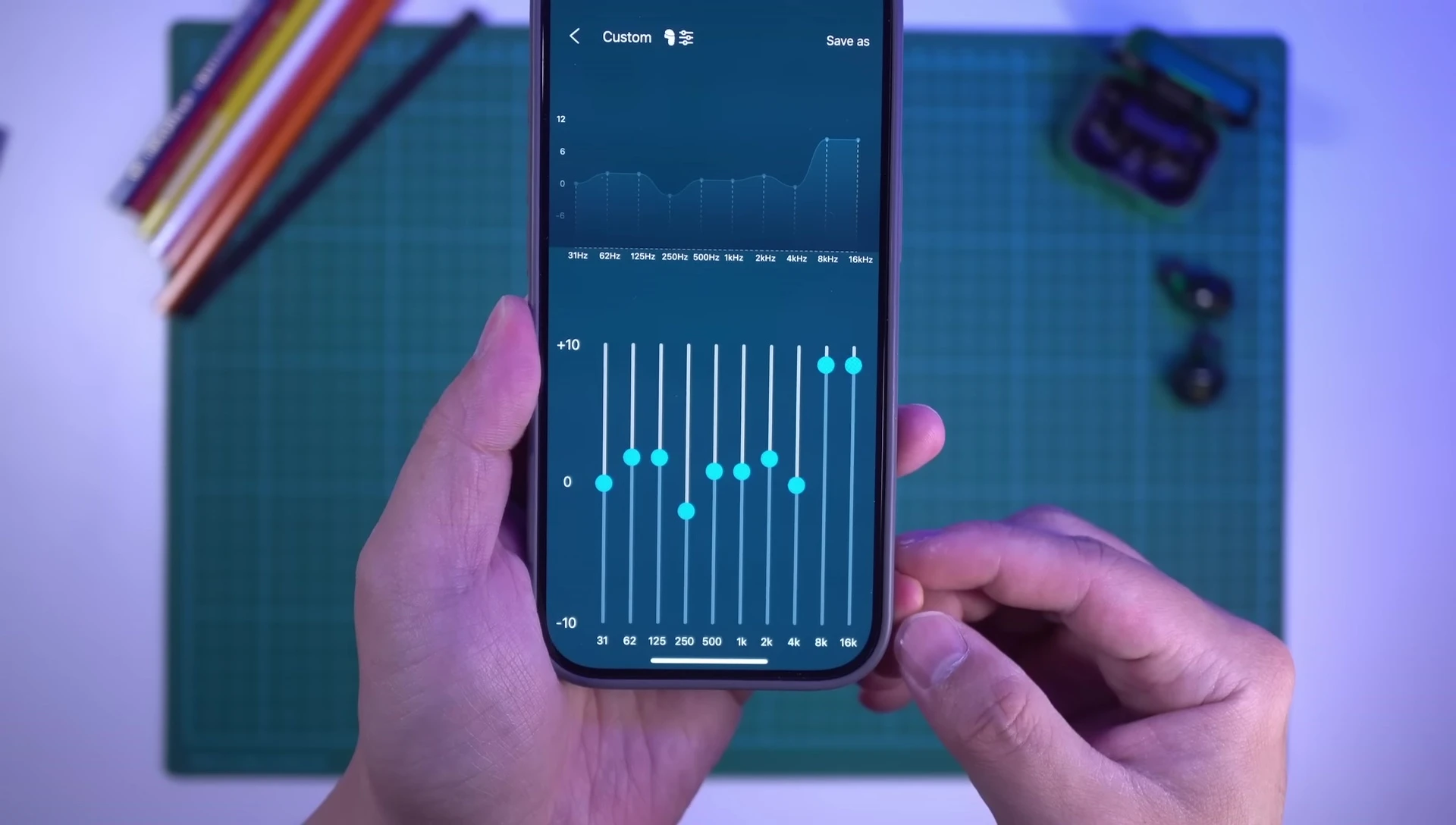 Screenshot showcasing the effect of EQ customization on the Rex 5's sound profile.