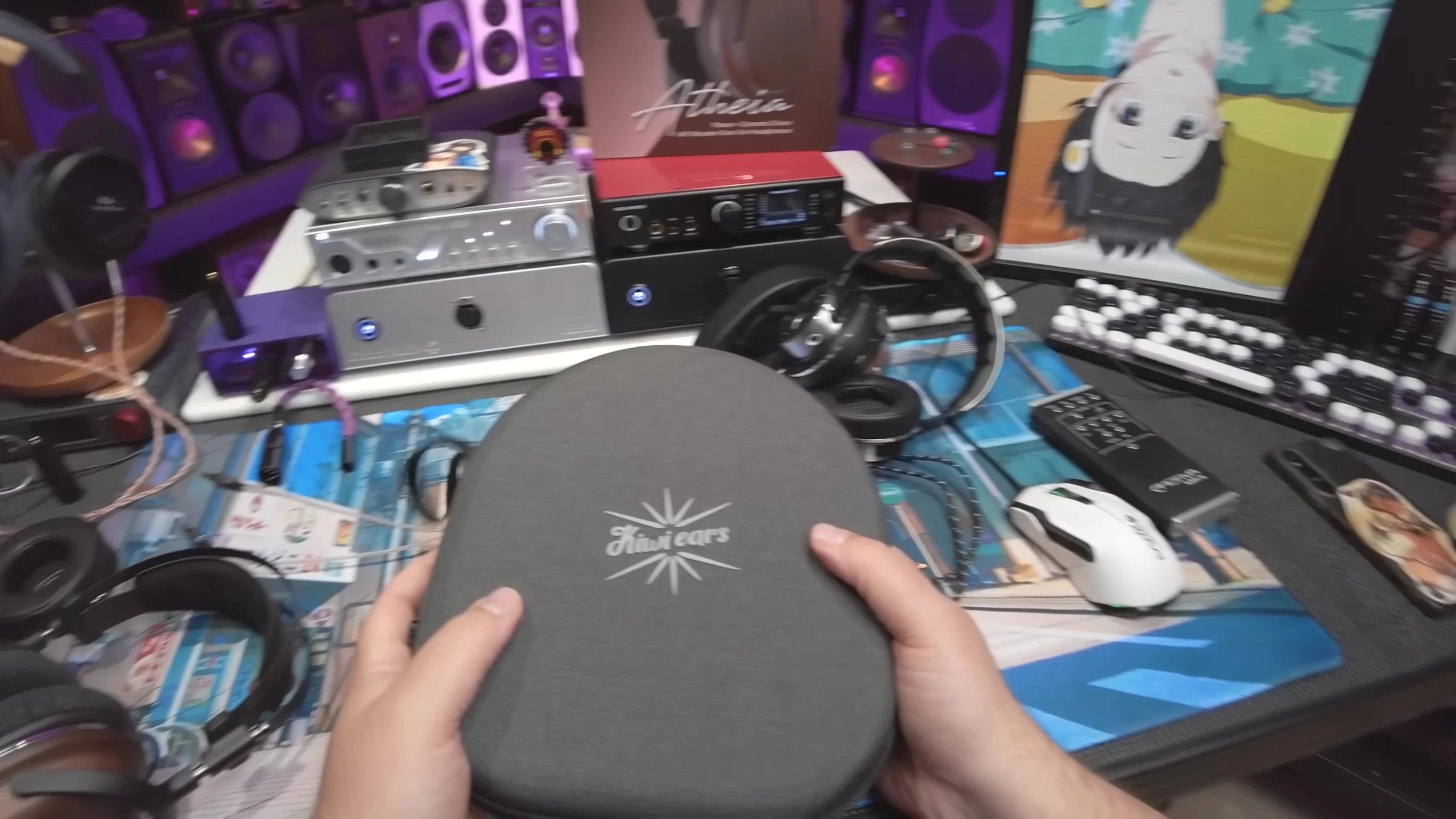 Kiwi Ears Atheia unboxing showing the soft case and accessories.