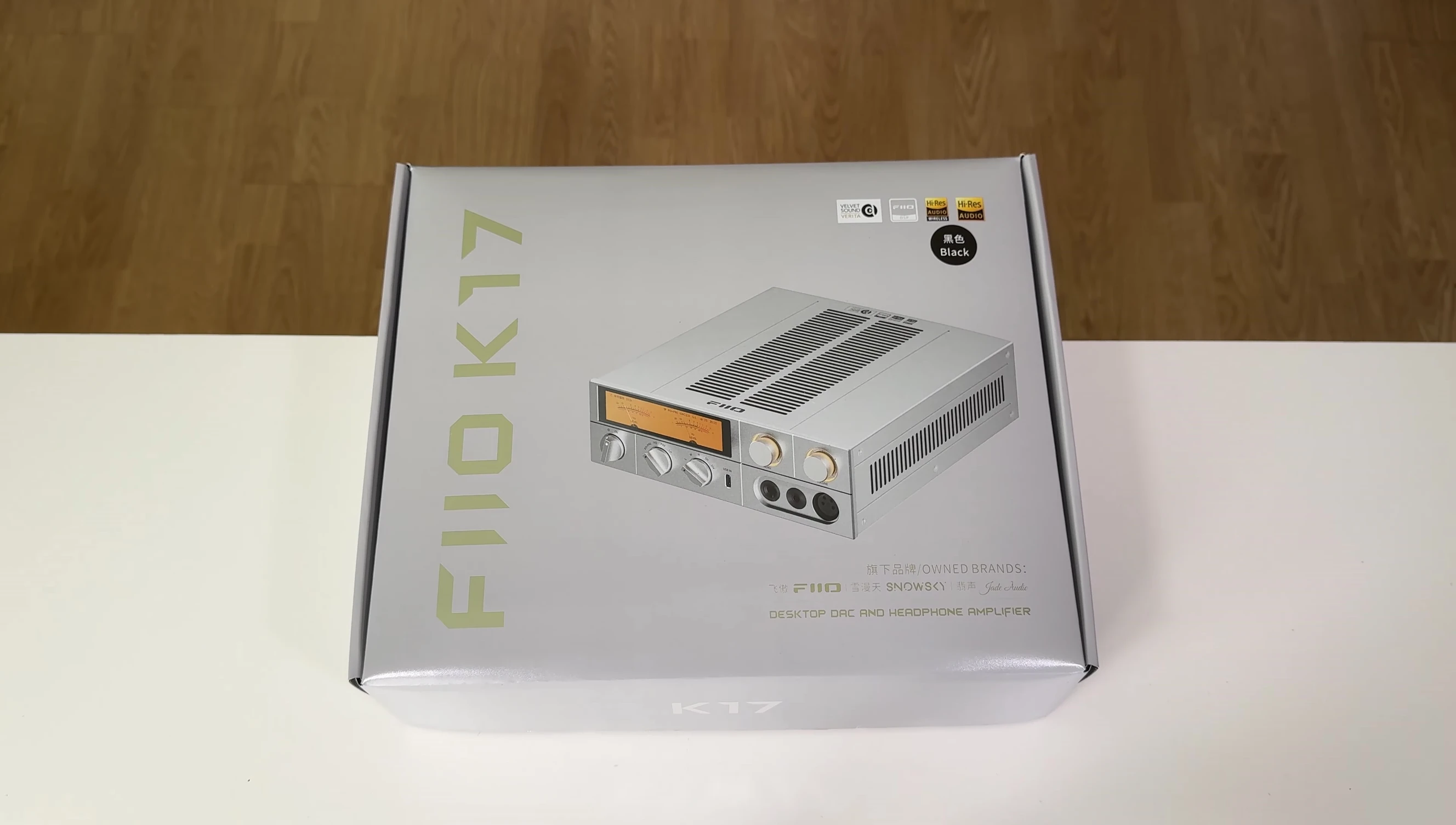 The FIIO K17 unit inside its protective packaging