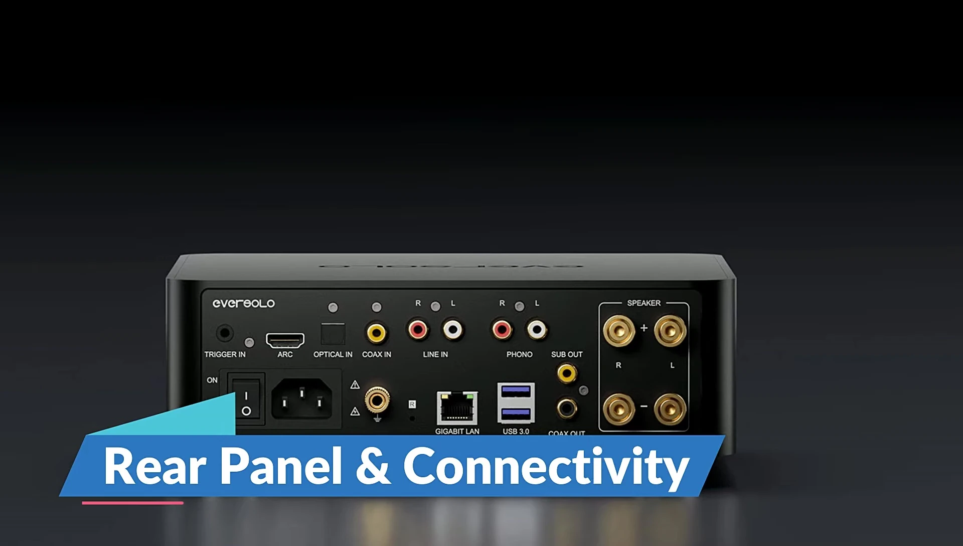Rear panel showcasing the extensive connectivity options of the Eversolo Play.