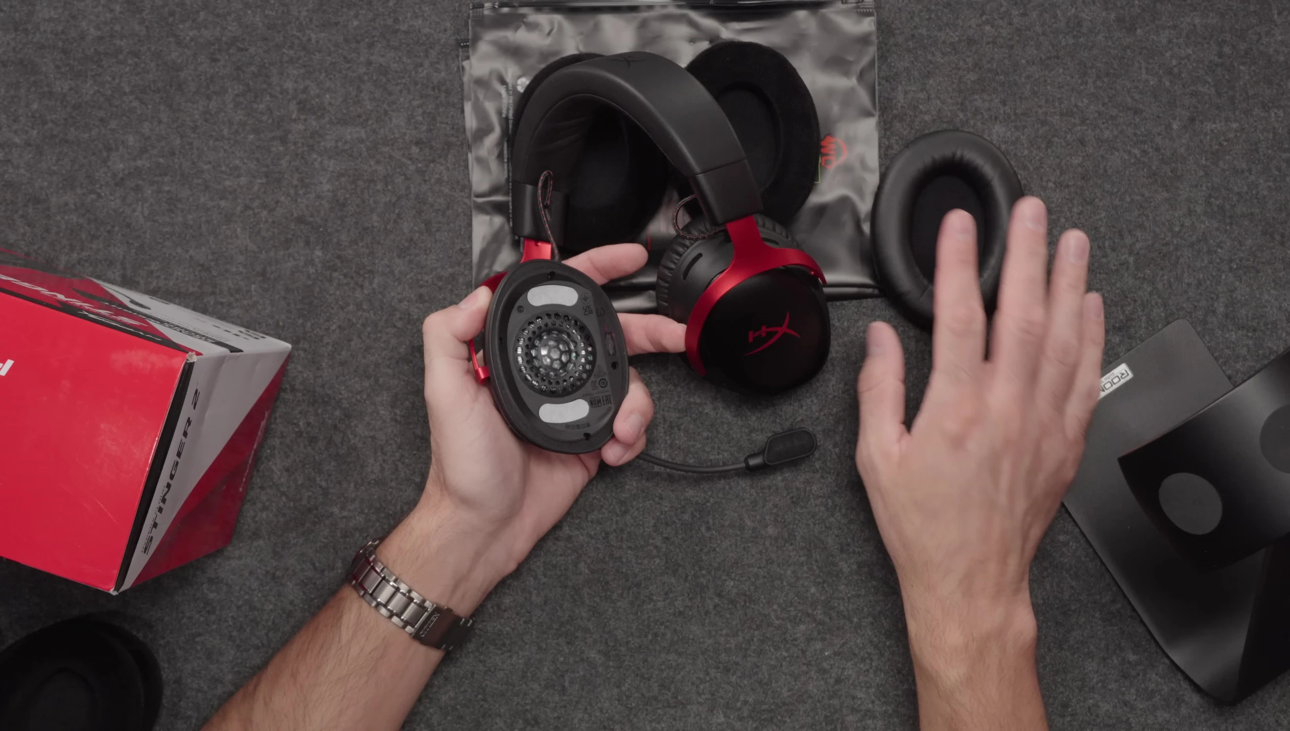 Removing the old earpads from the HyperX headset