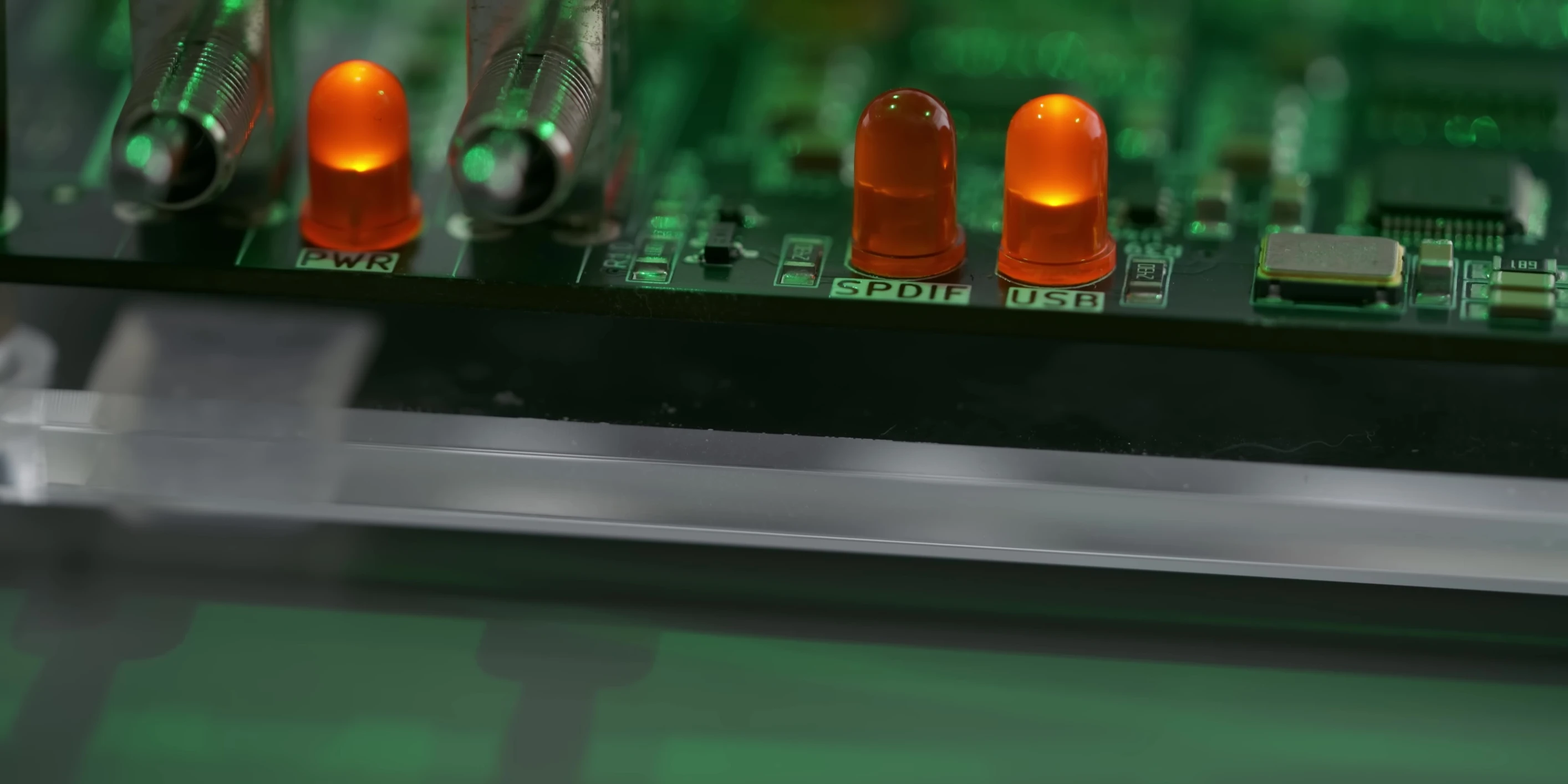 Close-up of the Merlin DAC and Gremlin Amplifier Stack