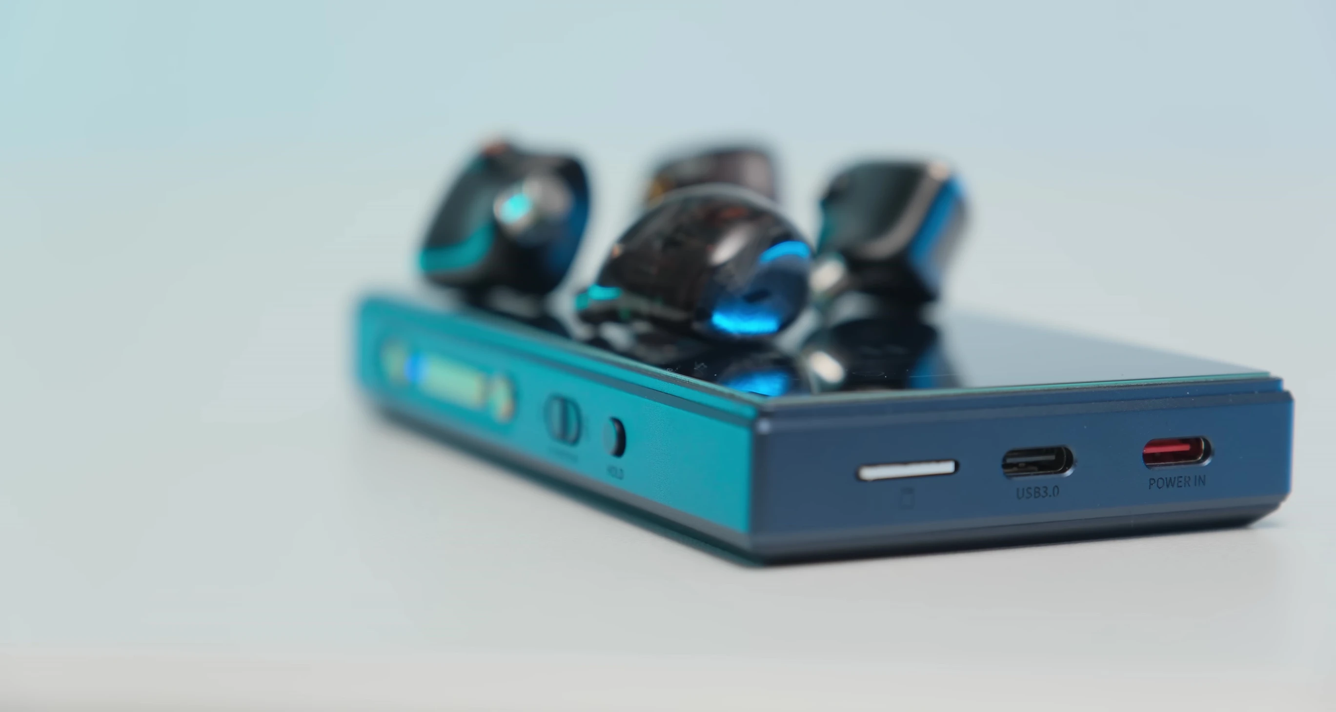 Image of the bottom of the FiiO M21 showcasing the USB-C ports.