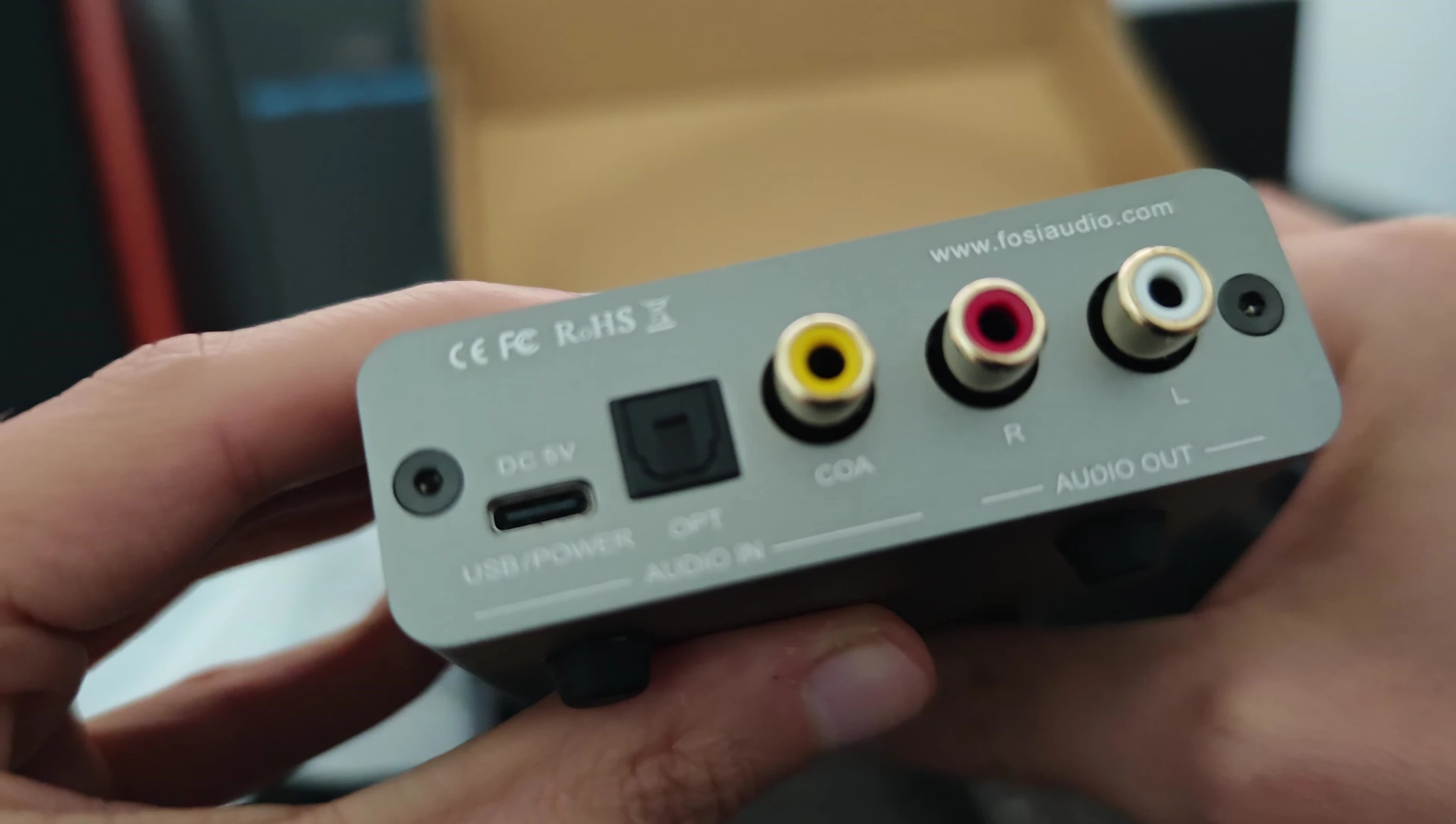 Rear panel of the Fosi Audio K5 Pro showing various ports