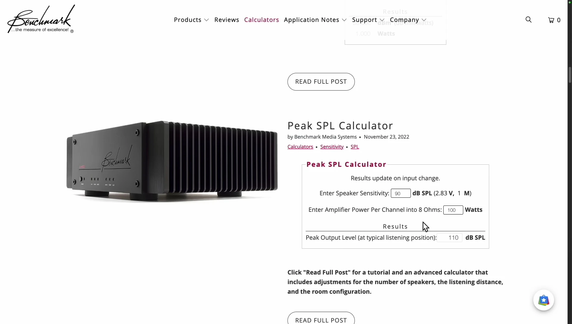 Screenshot of Benchmark Electronics calculator